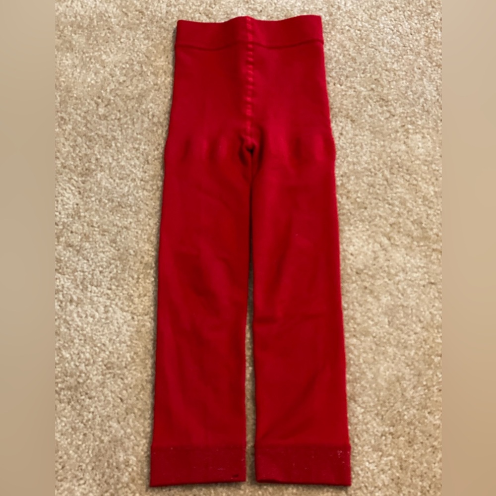 Girls Red fleece lined footless tights with sparkly ankle hem 4-6
